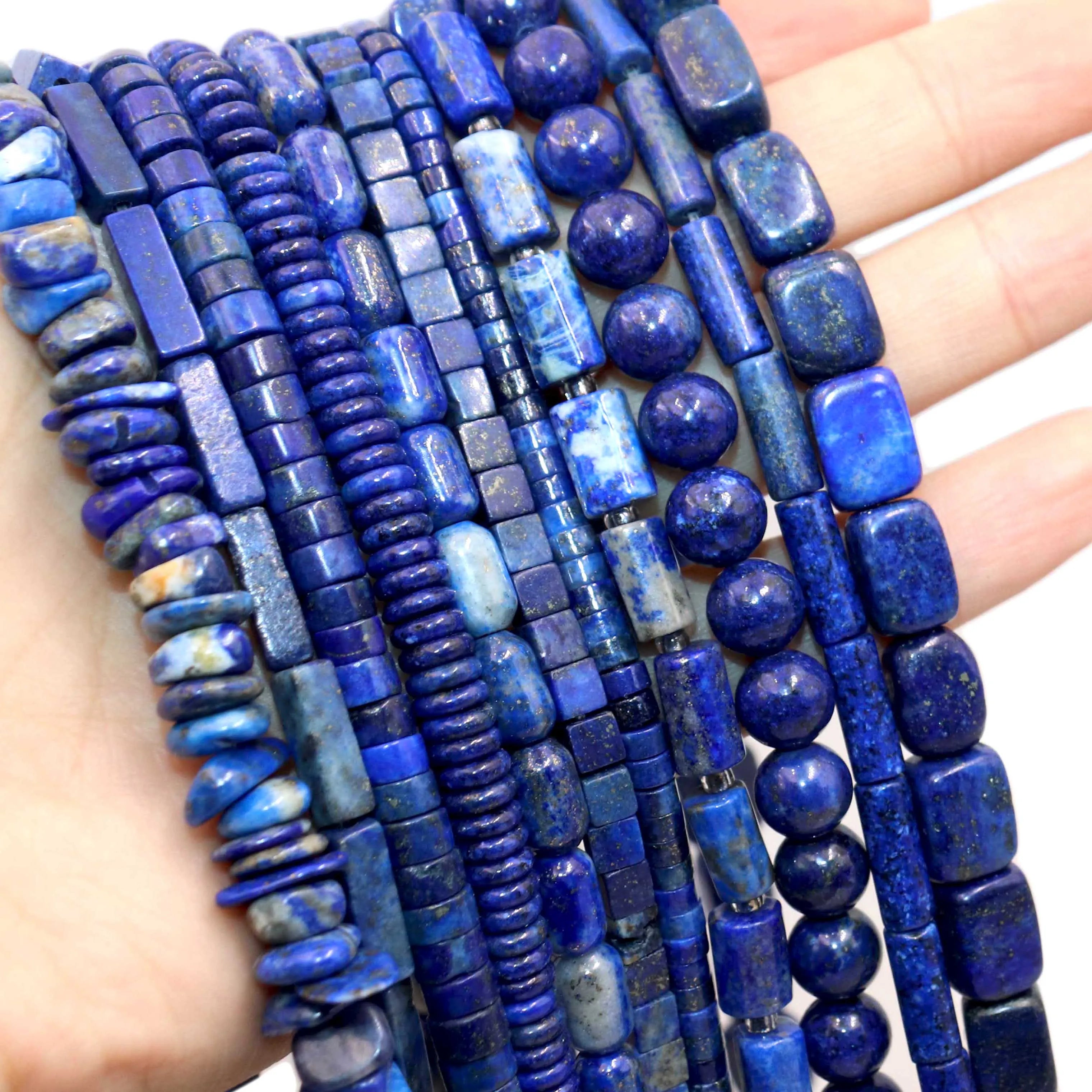 Natural Lapis Lazuli Round Tube Faceted Loose Spacer Stone Beads For Jewelry Making DIY Handmade Bracelets Necklace Accessories