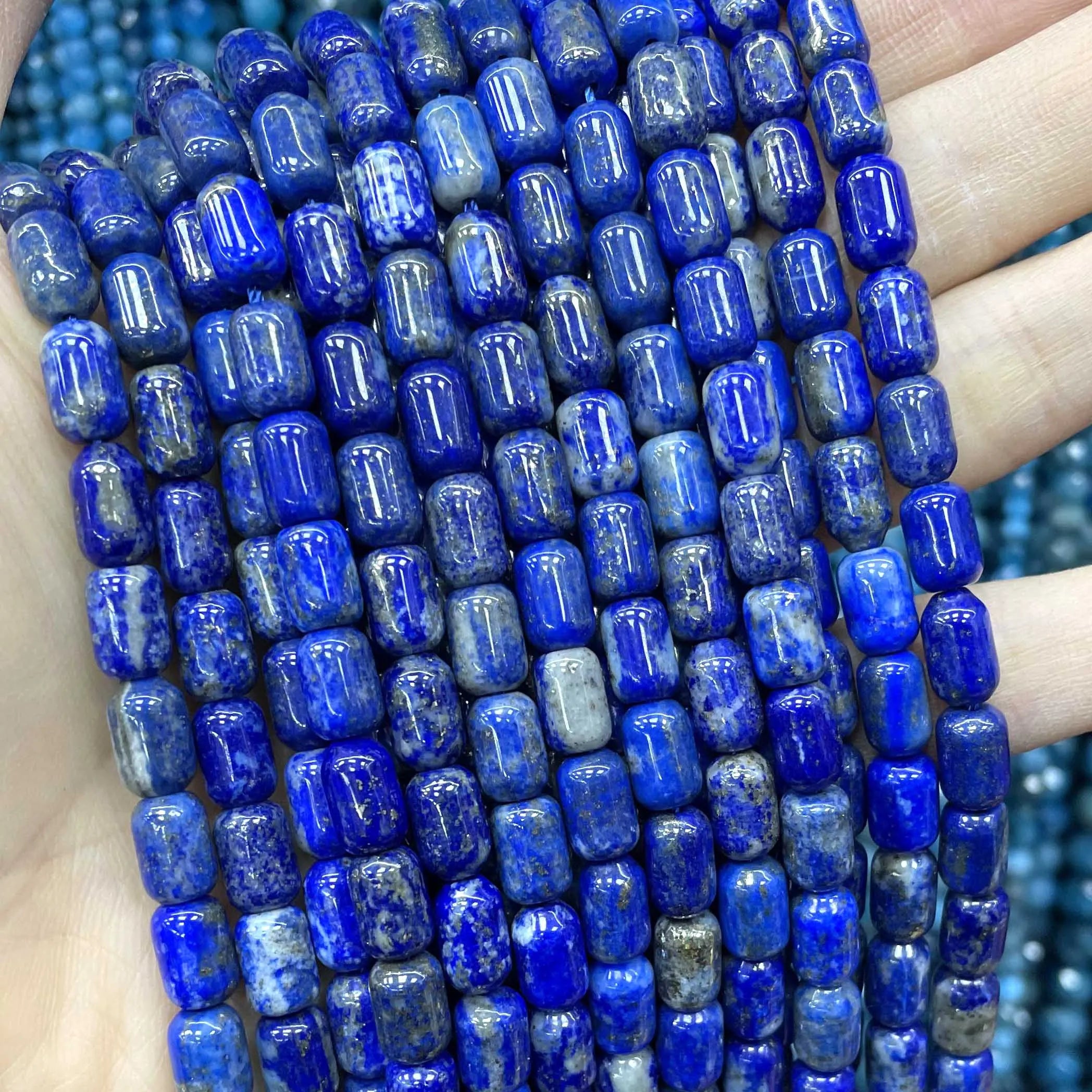 Natural Lapis Lazuli Round Tube Faceted Loose Spacer Stone Beads For Jewelry Making DIY Handmade Bracelets Necklace Accessories