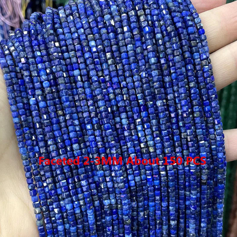 Natural Lapis Lazuli Round Tube Faceted Loose Spacer Stone Beads For Jewelry Making DIY Handmade Bracelets Necklace Accessories