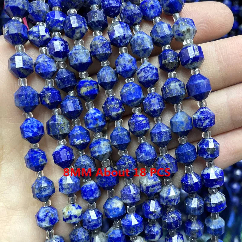 Natural Lapis Lazuli Round Tube Faceted Loose Spacer Stone Beads For Jewelry Making DIY Handmade Bracelets Necklace Accessories