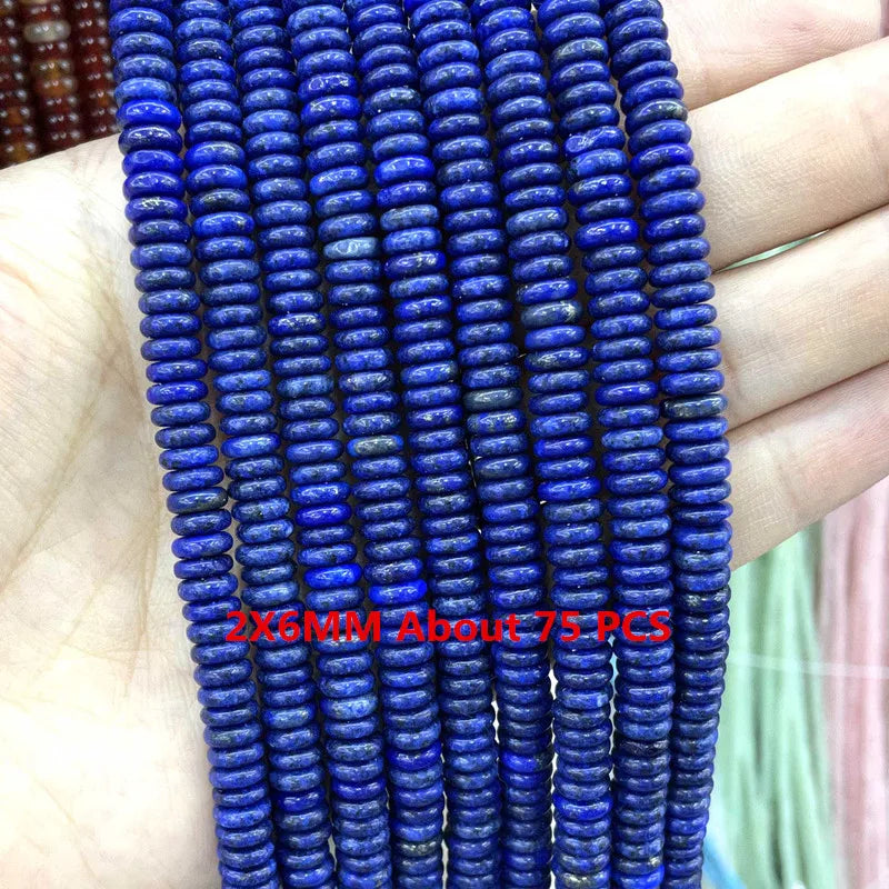 Natural Lapis Lazuli Round Tube Faceted Loose Spacer Stone Beads For Jewelry Making DIY Handmade Bracelets Necklace Accessories