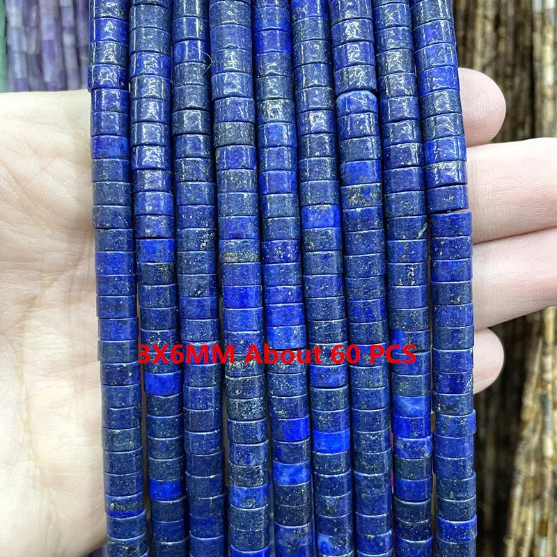 Natural Lapis Lazuli Round Tube Faceted Loose Spacer Stone Beads For Jewelry Making DIY Handmade Bracelets Necklace Accessories