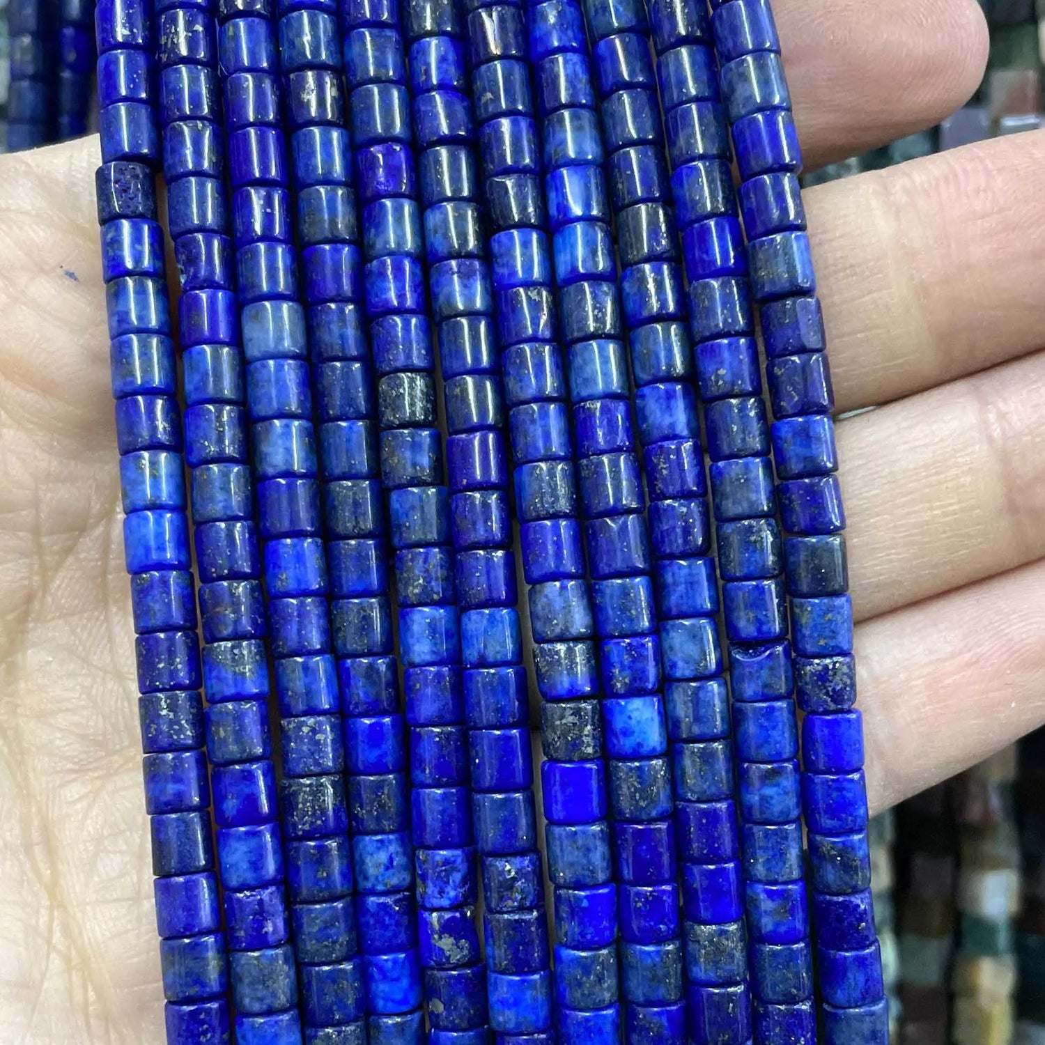 Natural Lapis Lazuli Round Tube Faceted Loose Spacer Stone Beads For Jewelry Making DIY Handmade Bracelets Necklace Accessories