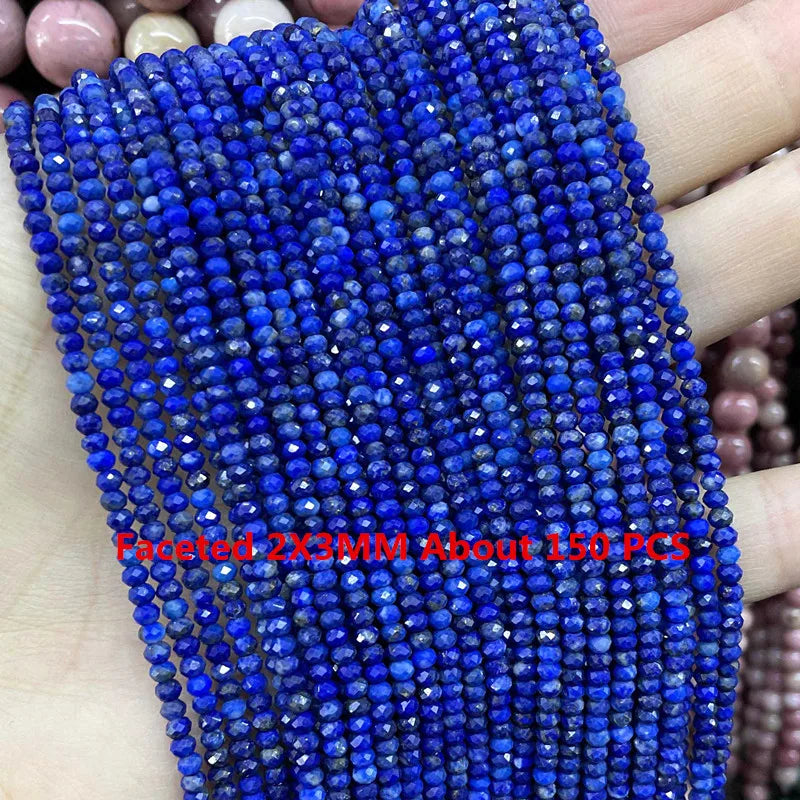 Natural Lapis Lazuli Round Tube Faceted Loose Spacer Stone Beads For Jewelry Making DIY Handmade Bracelets Necklace Accessories