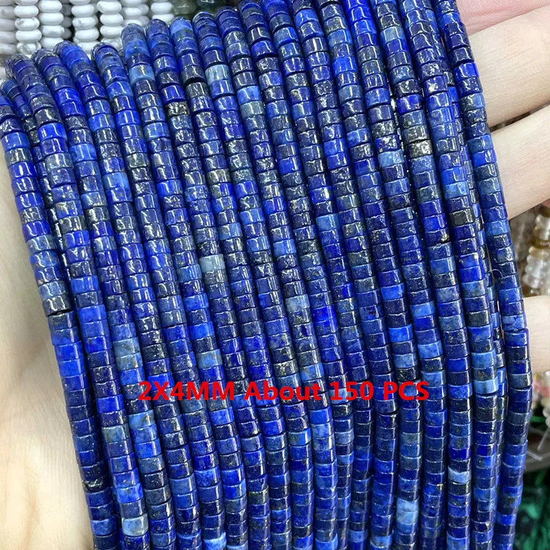 Natural Lapis Lazuli Round Tube Faceted Loose Spacer Stone Beads For Jewelry Making DIY Handmade Bracelets Necklace Accessories