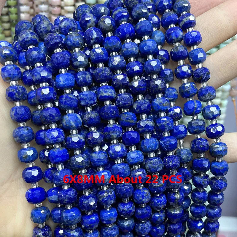 Natural Lapis Lazuli Round Tube Faceted Loose Spacer Stone Beads For Jewelry Making DIY Handmade Bracelets Necklace Accessories