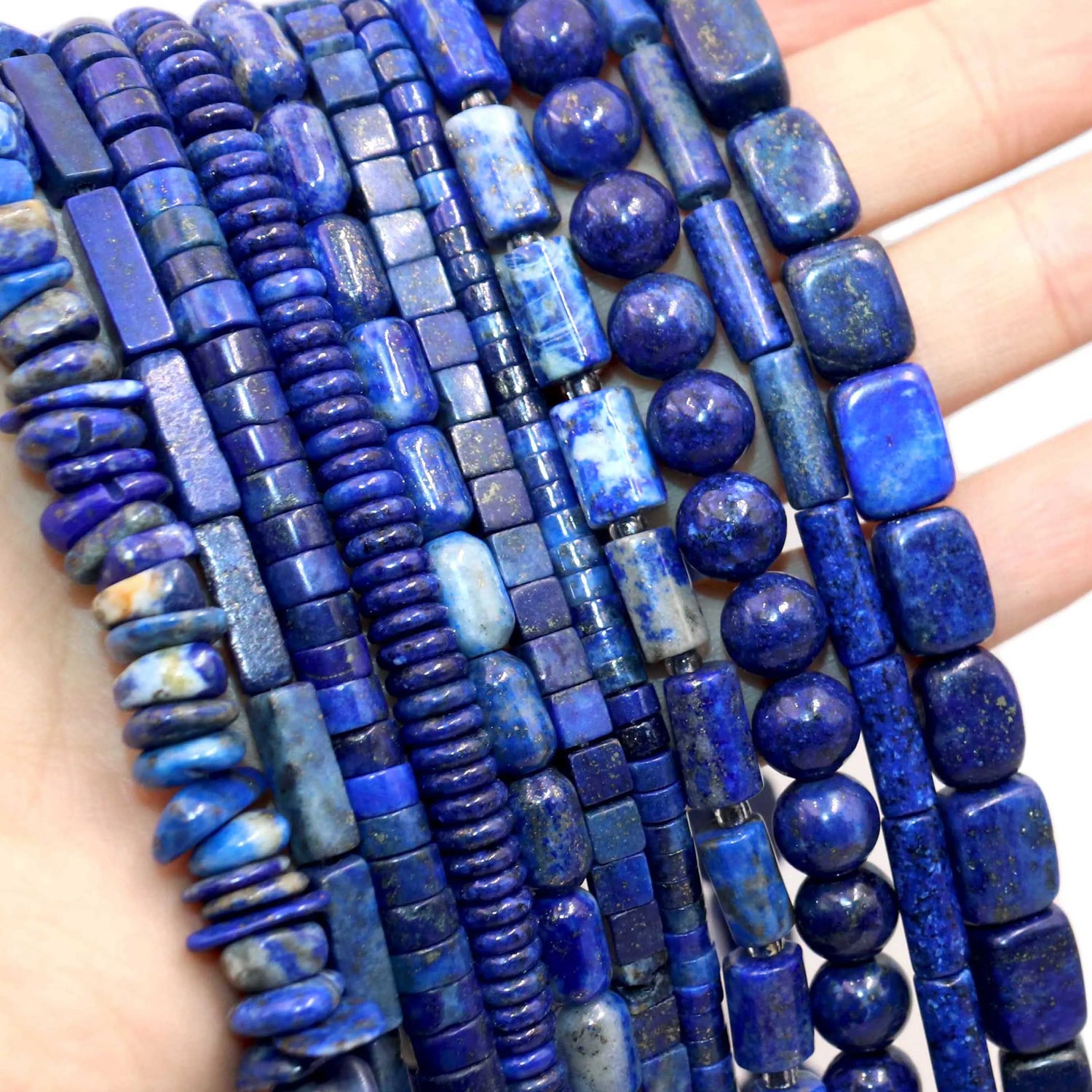 Natural Lapis Lazuli Round Tube Faceted Loose Spacer Stone Beads For Jewelry Making DIY Handmade Bracelets Necklace Accessories