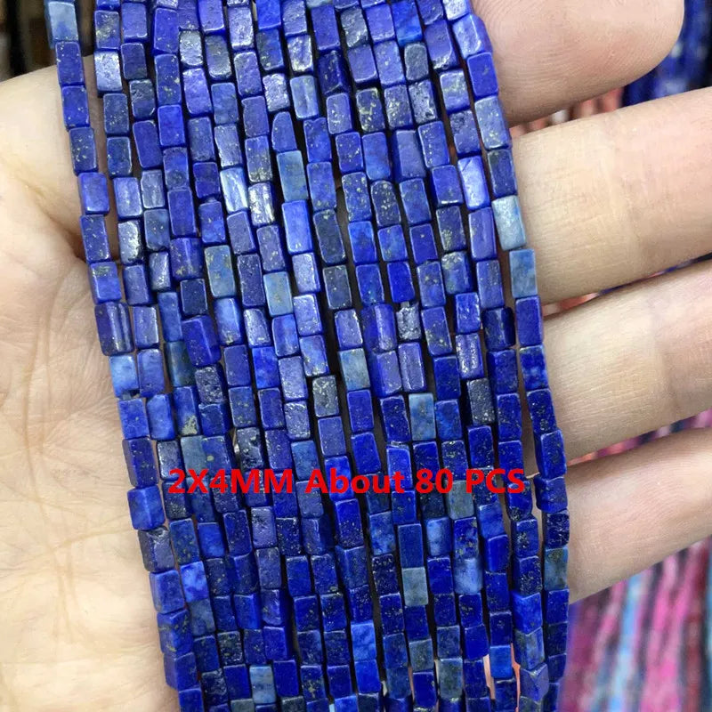 Natural Lapis Lazuli Round Tube Faceted Loose Spacer Stone Beads For Jewelry Making DIY Handmade Bracelets Necklace Accessories