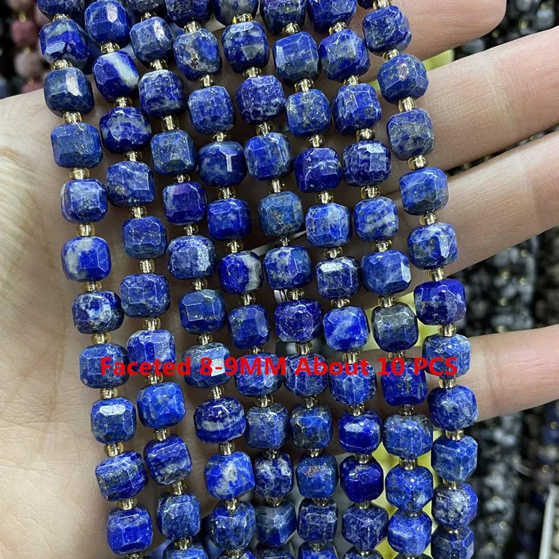 Natural Lapis Lazuli Round Tube Faceted Loose Spacer Stone Beads For Jewelry Making DIY Handmade Bracelets Necklace Accessories