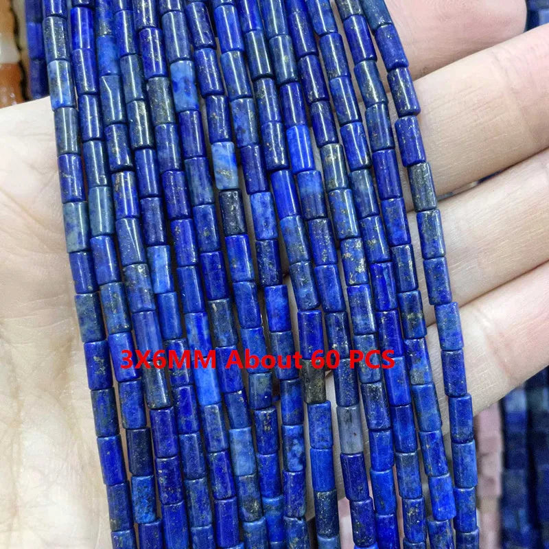 Natural Lapis Lazuli Round Tube Faceted Loose Spacer Stone Beads For Jewelry Making DIY Handmade Bracelets Necklace Accessories