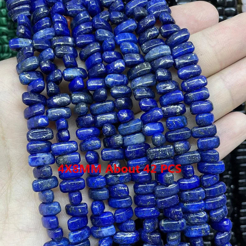 Natural Lapis Lazuli Round Tube Faceted Loose Spacer Stone Beads For Jewelry Making DIY Handmade Bracelets Necklace Accessories