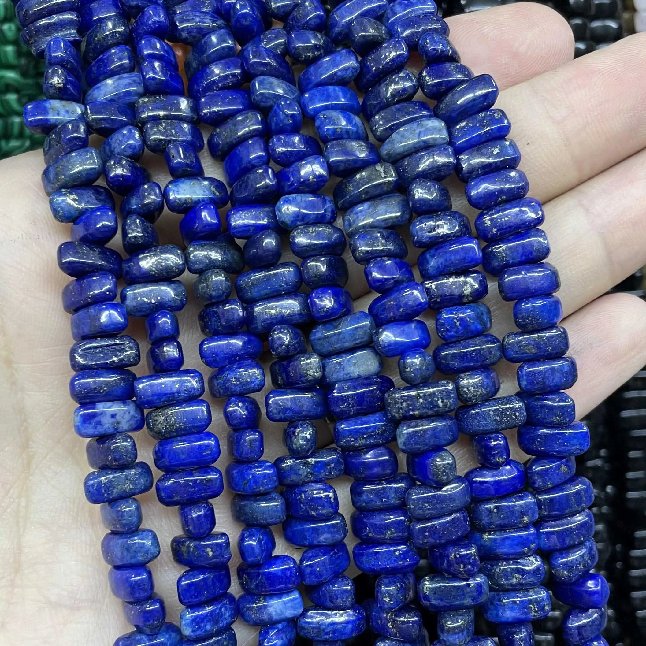 Natural Lapis Lazuli Round Tube Faceted Loose Spacer Stone Beads For Jewelry Making DIY Handmade Bracelets Necklace Accessories