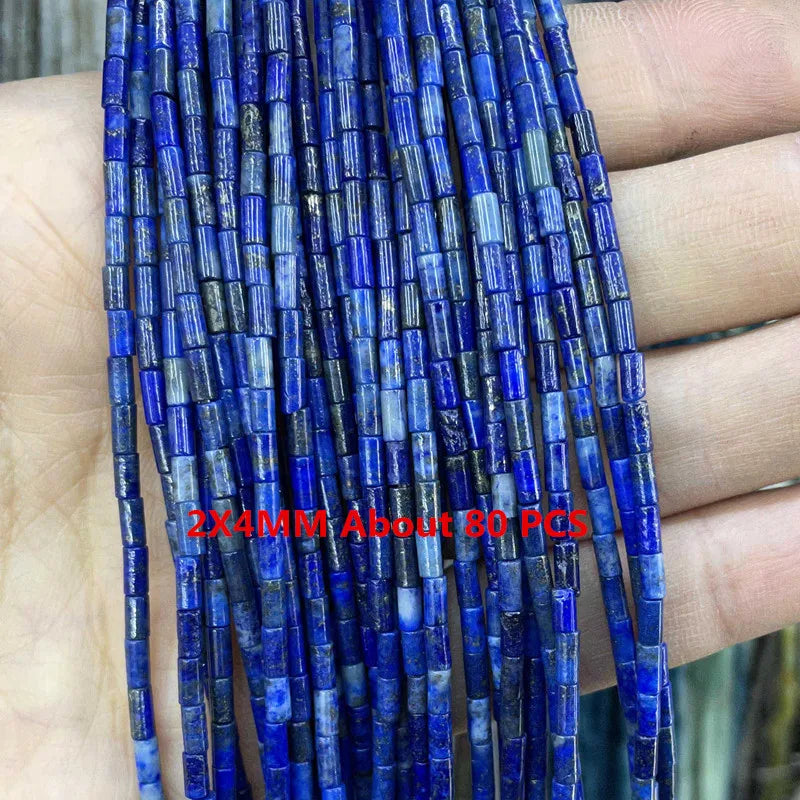 Natural Lapis Lazuli Round Tube Faceted Loose Spacer Stone Beads For Jewelry Making DIY Handmade Bracelets Necklace Accessories