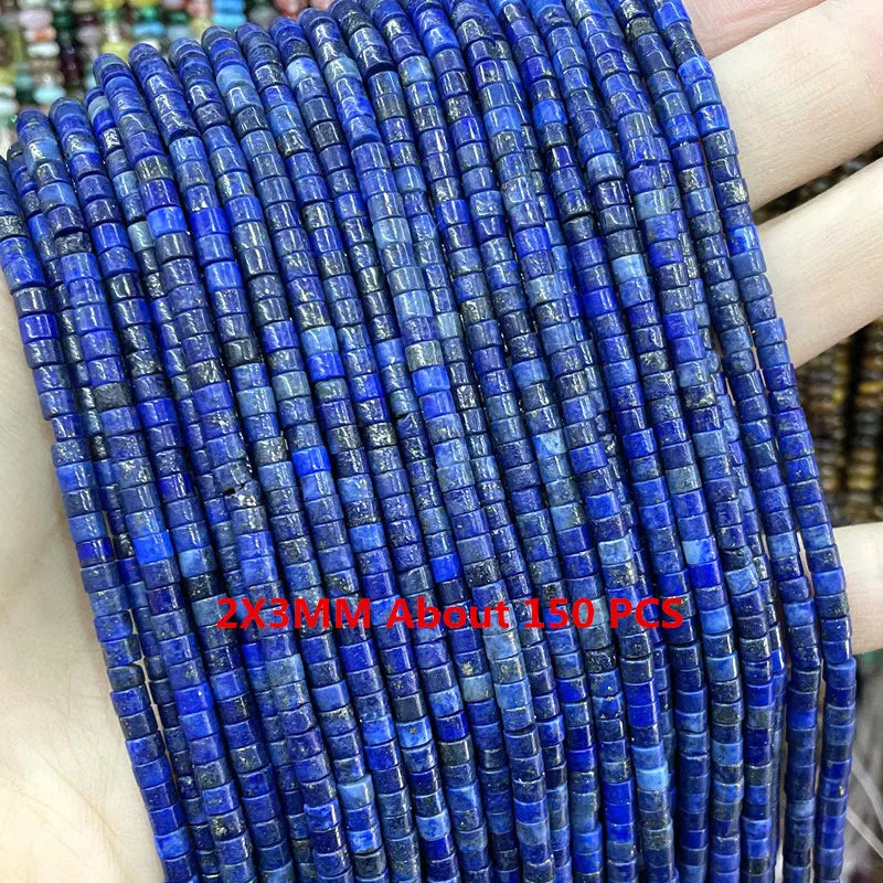 Natural Lapis Lazuli Round Tube Faceted Loose Spacer Stone Beads For Jewelry Making DIY Handmade Bracelets Necklace Accessories